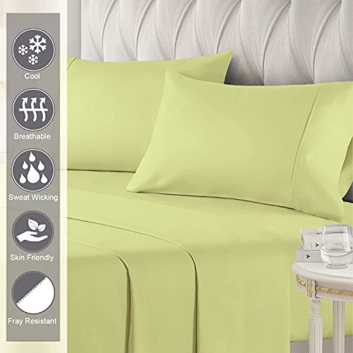 400 Thread Count Cotton Queen Size Light Green Sheets Set, 100% Long Staple Cotton 4 PC Sheets, Sateen Cotton Bedding Set fit Upto 15 inch Deep Pocket (Light Green Queen 100 Percent Cotton Sheet Set) Pizuna