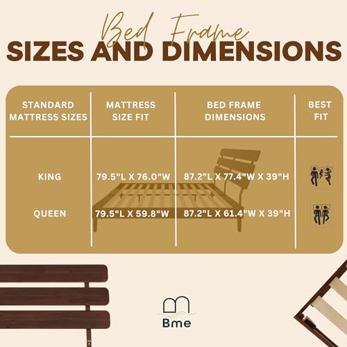 Bme Caden Mid Century 15'' Adjustable Bed Frame - Walnut, No Box Spring Needed, Easy Assembly, Queen Size Bme