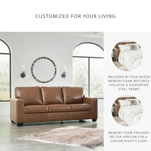 Signature Design by Ashley Bolsena Contemporary 2-in-1 Leather Match Sofa Sleeper with Folding Gel Memory Foam Mattress, Queen, Dark Brown Signature Design by Ashley