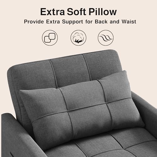 Ahomly Convertible Sofa Chair Bed, 3-in-1 Multi-Functional Sleeper Chair Bed, Adjustable Backrest Recliner with Modern Linen Fabric for Living Room Bedroom Apartment Small Space, Dark Grey