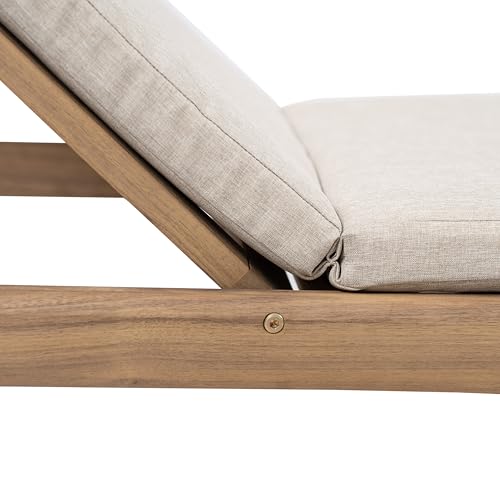 Christopher Knight Home Brolen Acacia Wood Chaise Lounge Chair Outdoor Set of 4, Patio Outdoor Chaise Lounge with Cushions, Adjustable Backrest Lounge Sofa, Wooden Sunbathing Pool Lounger, Teak+Beige