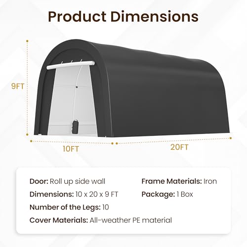 Kiss the Water Domed Carport with 4 Cloth Bags, Portable Garage with 2 Roll-up Doors, Heavy Duty Car Canopy Party Tent, All-Season Storage Shelter Shed for Cars, Truck, or Garden Tools, 10' x 20' Kiss the Water