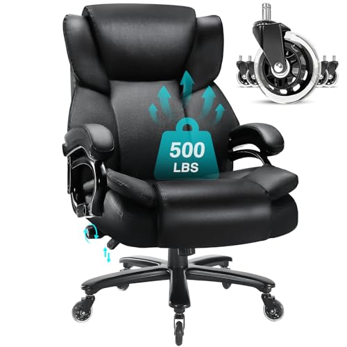 Indulgear 500lbs Big and Tall Office Chair, Heavy Duty Office Chair for Heavy People, High Back Executive Desk Chair with Adjustable Lumbar Support,Quiet Rubber Wheel,Pocket Spring Cushion Indulgear