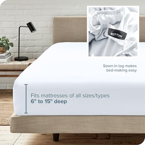Bare Home Fitted Bottom Sheet Queen Size - Premium 1800 Microfiber - Ultra-Soft Hotel Luxury - Deep Pocket - Durable and Long Lasting - Fitted Sheet (Queen, White) Bare Home