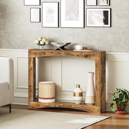 YATINEY Narrow Console Table, 5.9'' Thin Entryway Table, Behind Couch Table for Small Spaces, Small Farmhouse Hallway Table, for Living Room, Hallway, Foyer, Rustic Brown CT19RR YATINEY