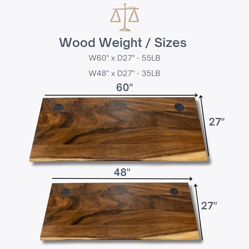 Walnut Solid Wood Desk Top with Cable Grommets – Live Edge Wood Slab, Table Top for PC, Countertop, RV, Laundry, Dining Table – 27" D x 60" W Modern Wood Style