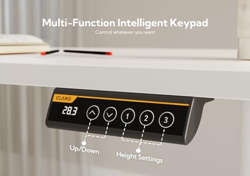 Claiks Electric Standing Desk, Adjustable Height Stand up Desk, 55x24 Inches Sit Stand Home Office Desk with Splice Board, White Frame/White Top Claiks