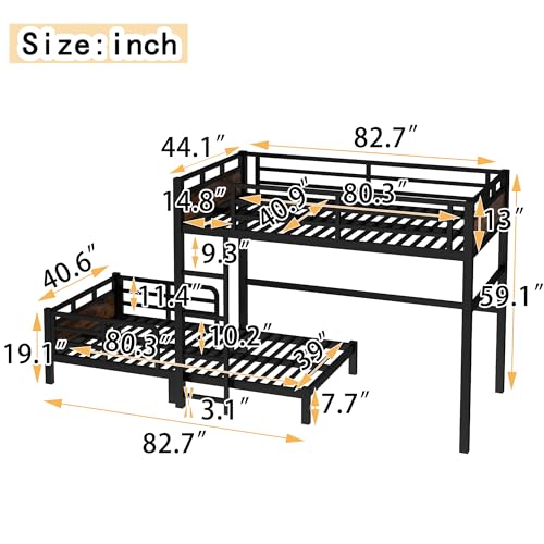 Twin XL Over Twin XL Bunk Bed with Headboard and Full Length Guardrail, Separable Bunk Bed, Heavy Duty Bunk Beds Can Turns Into Loft Bed and Platform Bed, Black Bellemave