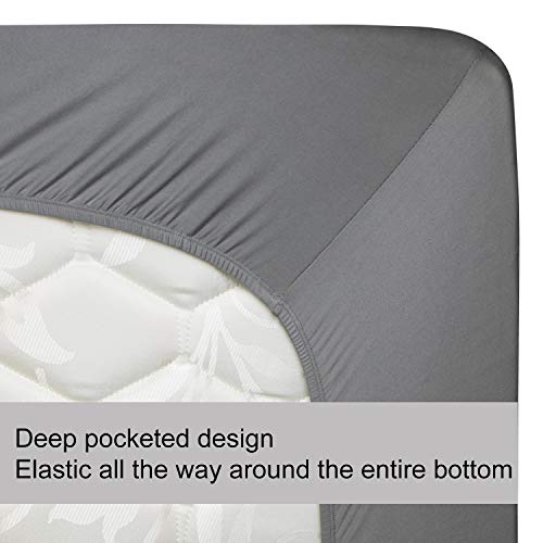 Twin Size Fitted Sheet Only - 4-Way Stretch Knit, Snug Fit, Wrinkle Free & Stay in Place, No More Slipping Off for Mattress, Soft & Comfortable - Light Gray, Twin N&Y HOME
