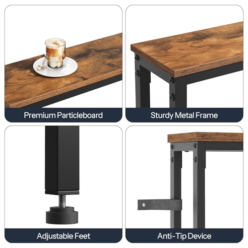 HOOBRO 39.4 Inch Narrow Console Table with Power Outlets, 5.9 Inch Sofa Table with Storage, Skinny Behind Couch Table, for Entryway Hallway, Small Spaces, Rustic Brown and Black BF52UXG01G1 HOOBRO