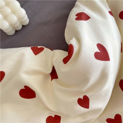 Nayoroom Heart Duvet Cover Twin Size Cute Red Love Heart Printed on White Bedding Set 2Pcs Kids Girls Kawaii Heart-Shaped Pattern Comforter Cover with Zipper Closure Soft Breathable Microfiber Nayoroom