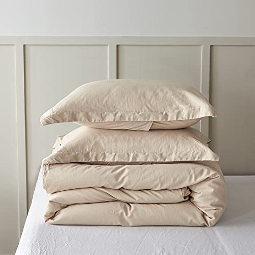 Simple&Opulence French Linen Duvet Cover Set 78" x 86"- 3 Pieces (1 Comforter Cover,2 Pillowcases)- Natural Flax Cotton Blend-Solid Color Breathable Farmhouse Bedding-Linen/Beige, Full Simple&Opulence