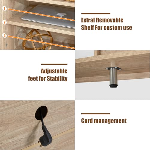 Amerlife Fireplace TV Stand, Wood Texture Entertainment Center with 23" Electric Fireplace, Farmhouse Entertainment Stand Media TV Console for TVs Up to 80", 70 inches, Natural Oak AMERLIFE