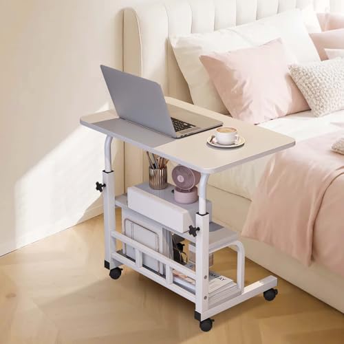FinerFurnis Adjustable Height Mobile Standing Desk with Wheels – Rolling Computer Desk – Storage Shelves – Compact Laptop Table – Home Office & Study FinerFurnis