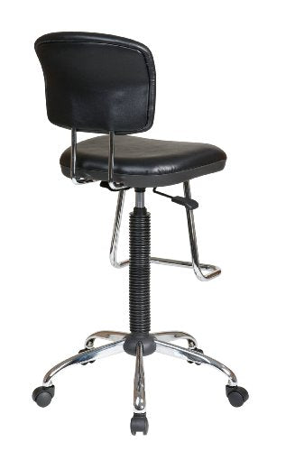 Office Star DC Series Pneumatic Drafting Chair with Vinyl Stool and Back, Heavy Duty Chrome Teardrop Footrest, Black Office Star Products