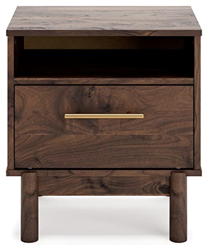 Signature Design by Ashley Calverson Modern 1 Drawer Nightstand with Open Cubby, 21.18" Tall, Dark Brown Signature Design by Ashley
