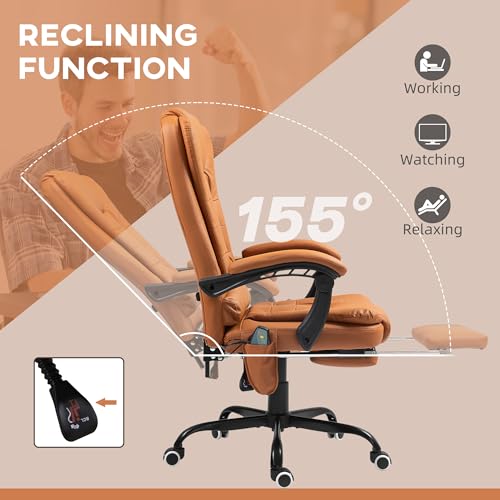 Vinsetto 7-Point Vibrating Massage Office Chair, High Back Computer Chair with Lumbar Support, Footrest, Reclining Back, Adjustable Height, Light Brown Vinsetto