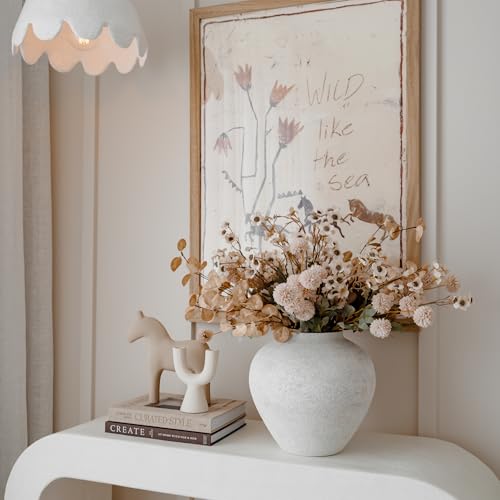 SilkSerenade Large White Round Vase for Flowers & Table Centerpieces - 11 Inch Rustic Textured Earthy Stone Look, Matte Big Vessel Decorative Arina Modern Farmhouse Wabi Sabi Decor Living Dining Room Silk Serenade