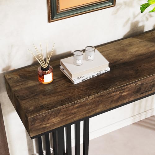 Tribesigns 55-Inch Console Table for Entryway, Industrial Hallway Table with Stylish Metal Frame, Sofa Foyer Table for Living Room, Entrance, Brown & Black. Tribesigns