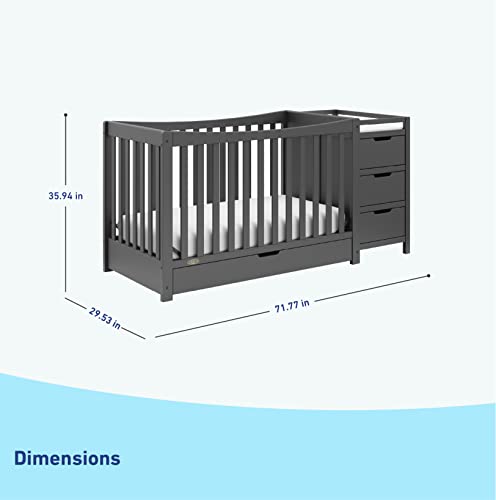 Graco Remi 4-in-1 Convertible Crib & Changer with Drawer (Gray) – GREENGUARD Gold Certified, Crib and Changing -Table Combo, Includes Changing Pad, Converts to Toddler Bed, Daybed and Full-Size Bed Graco