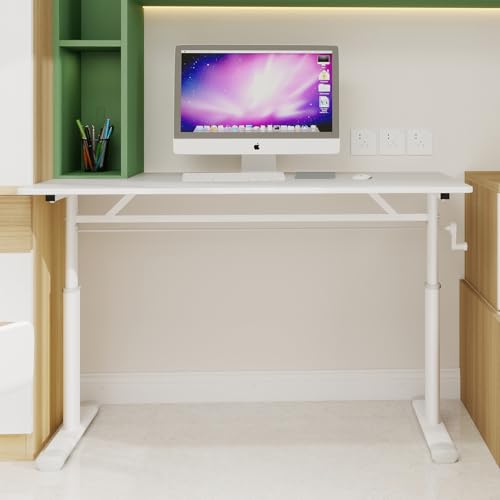 roomfitters 47" Adjustable Height Study Desk – Compact Multi-Purpose Desk, Manual Crank Standing Desk with 330 lbs Load Capacity, White roomfitters