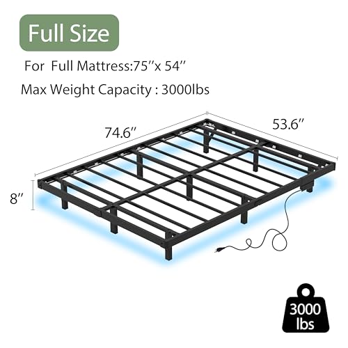 HusDream Floating Bed Frame Full LED Metal Platform Bed Frames 8 Inch Modern Bed with Charging Station,Heavy Duty Mattress Holder No Box Spring Needed,Stable & Anti-Noisy(8 Inch, Full) HusDream