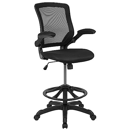 Flash Furniture Kale Mid-Back Swivel Office Chair with Adjustable Foot Ring, Lumbar Support, and Seat Height, Ergonomic Mesh Executive Chair, Black Flash Furniture