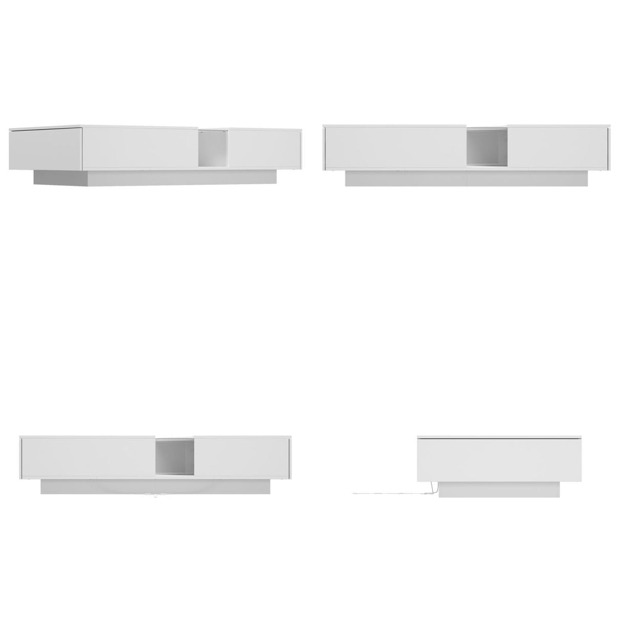 MOUMON Modern Coffee Table with Lights & Glass Tabletop, Living Room Coffee Table with 2 Drawers, Central Table with Storage, White (55.1”W x 31.5”D x 11.8”H) MOUMON