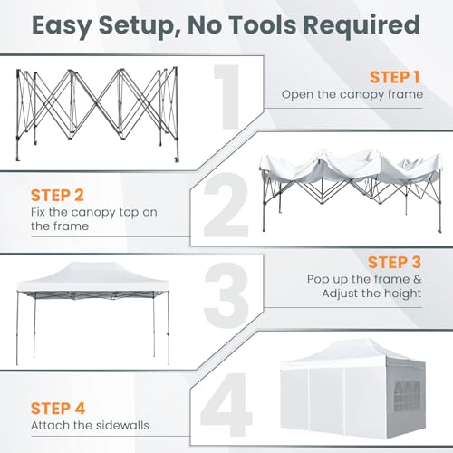 Tangkula 10x14 FT Pop Up Canopy, Outdoor Tent with 4 Sidewalls, Roll-up Door, Wheeled Bag, 4 Sandbags, 8 Stakes, 4 Wind Ropes, Portable Canopy Tent for Beach Party Event Camping (White) Tangkula