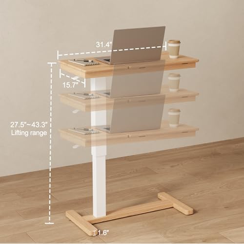 Muwuele Solid Wood Overbed Bedside Table with Wheels, Adjustable Medical Tilt Top Hospital Bed Table Over The Bed, Rolling Laptop Desk, Mobile Standing Desk for Hospital and Home Use (Natural) Muwuele