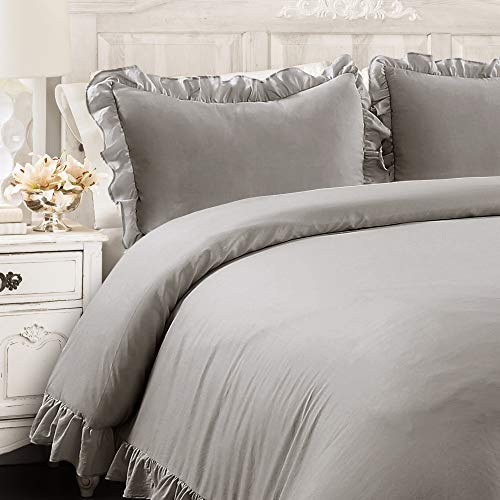Lush Decor Reyna Ruffle Comforter Set - 3 Piece Cozy Ruffled Bedding Set - Timeless Elegance and Comfort for Dorm Room - Full/ Queen, Gray Lush Decor