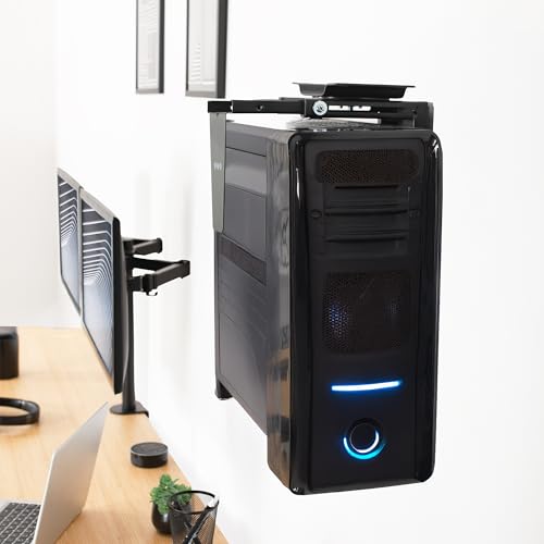 VIVO Under Desk and Wall 8.3 to 13 inch Wide Office and Gaming PC Mount, Large Computer Case CPU Machine Holder with Swivel and Locking, Holds 44 lbs, Black, MOUNT-PC01L VIVO