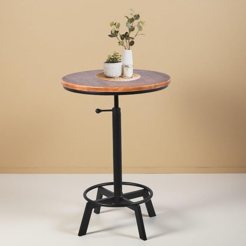 BOKKOLIK Farmhouse Bar Table 30-35.4inch Height Adjustable Rustic Bistro Pub Table for Kitchen Coffee House Vintage Cocktail Table Swivel Wooden Top BOKKOLIK