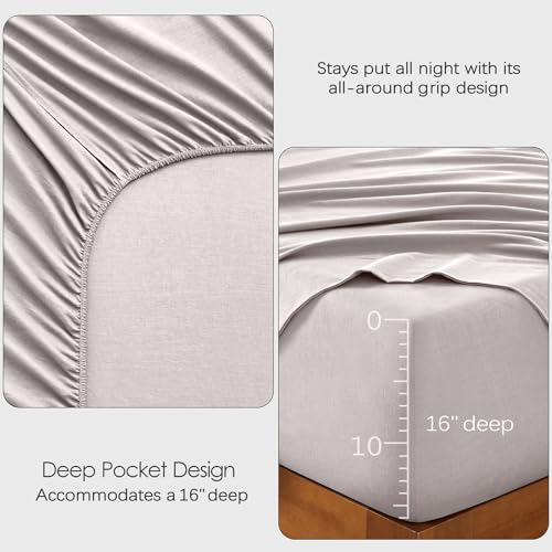 AGGBEERY 100% French Linen Sheets Natural Linen Queen Size Sheets Set, Breathable and Durable for Hot Sleepers, 4 Pcs Bed Sheets with 16 Inch Deep Pocket - 1 Flat Sheet, 1 Fitted Sheet, 2 Pillowcases AGGBEERY