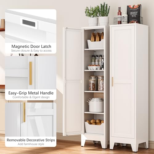 Bevivog Tall Bathroom Storage Cabinet, 67" Narrow Metal Storage Cabinets, Freestanding Tall Linen Cabinet, Slim Kitchen Pantry Cabinets with Shelves Bevivog