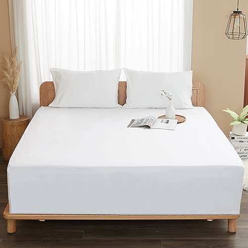 Sunflower Queen Fitted Sheet, 1-Piece Extra Deep Pocket Fitted Bottom Sheet 22", 100% Cotton Sateen Soft Breathable, White sunflower