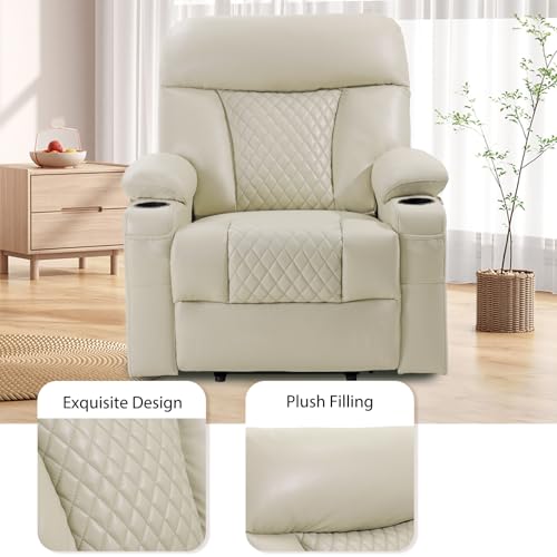 EONIX Power Lift Recliner Chair for Elderly with Heat and Massage, 400lbs Heavy Duty Electric Recliner Chairs for Adults with Cup Holders and USB Charging Ports, SLRY019020, Cream White