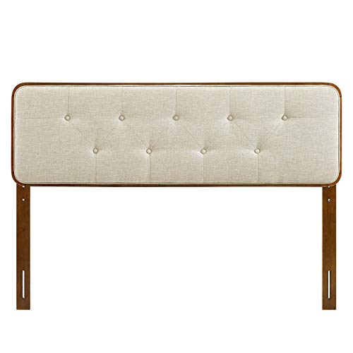 Modway MOD-6233-WAL-BEI Collins Tufted Full Fabric and Wood Headboard, Walnut Beige Modway
