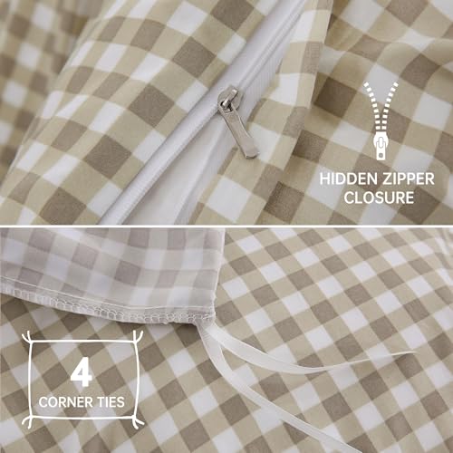 YHJWW Brown Gingham Duvet Cover Bedding Set Prewashed Extra Soft Comfy Breathable 3 Piece Plaid Checkered Grid Vintage Comforter Cover Set Cute Aesthetic (King 104"x90", No Comforter) YHJWW