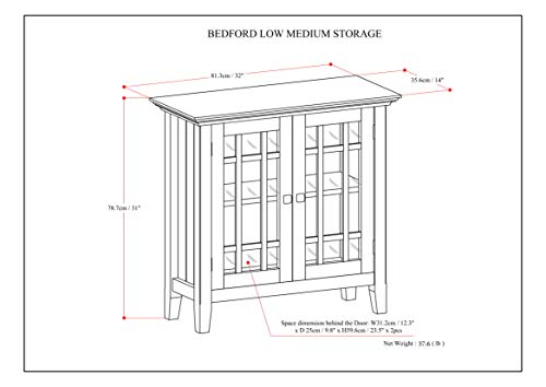 SIMPLIHOME Bedford SOLID WOOD 32 inch Wide Transitional Low Storage Media Cabinet in Farmhouse Grey for the Living Room, Entryway and Family Room SIMPLIHOME