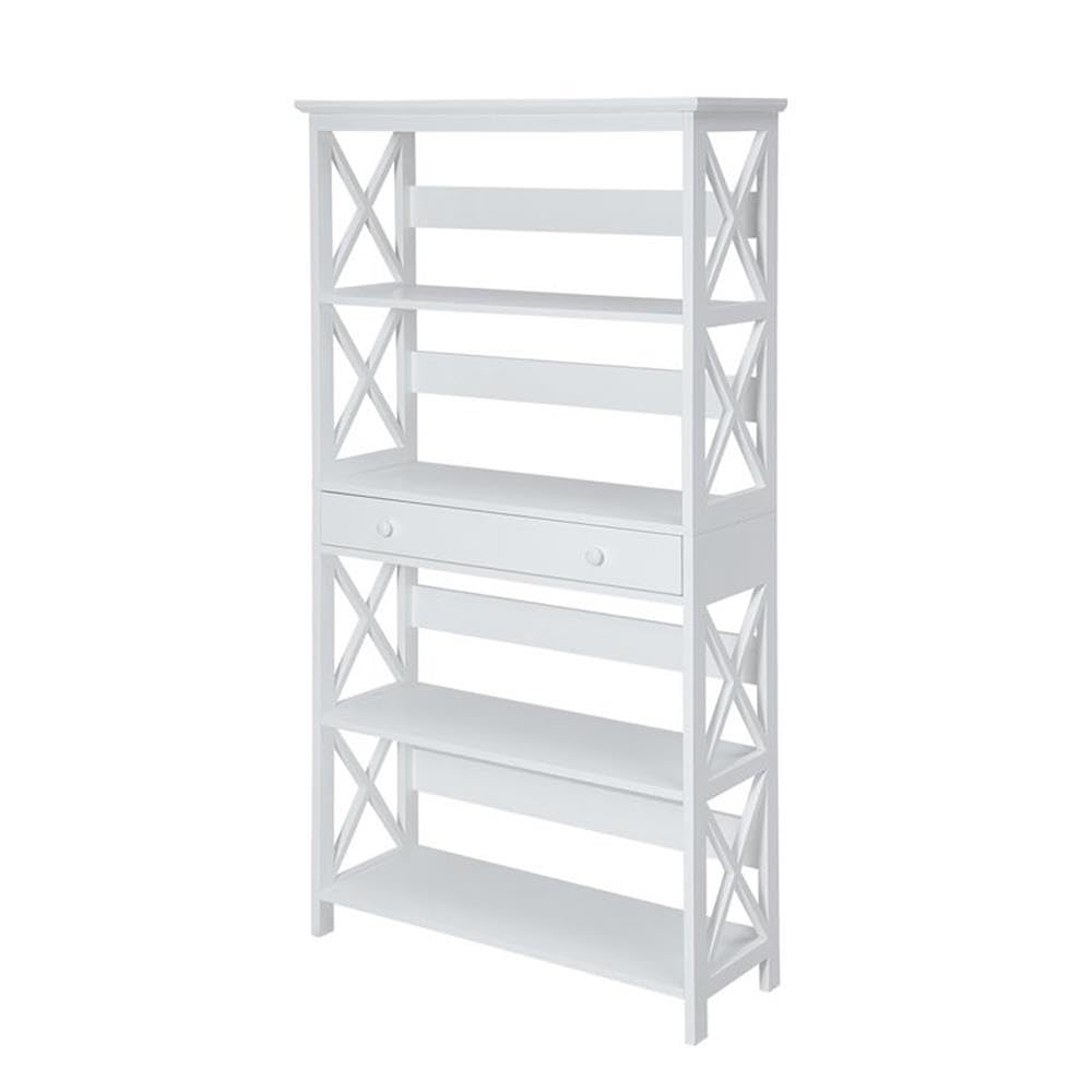 Convenience Concepts Oxford 5 Tier Bookcase with Drawer, White,11.75"D x 31.5"W x 59.75"H Convenience Concepts
