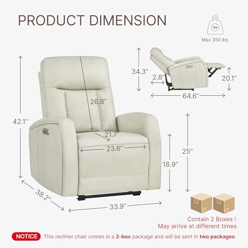 KISLOT Wall Hugger Power Recliner Chair with USB & Type-C Ports Faux Leather Recliner 135Β° Reclining Small Space Electric Sofa for RV Living Room Bedroom