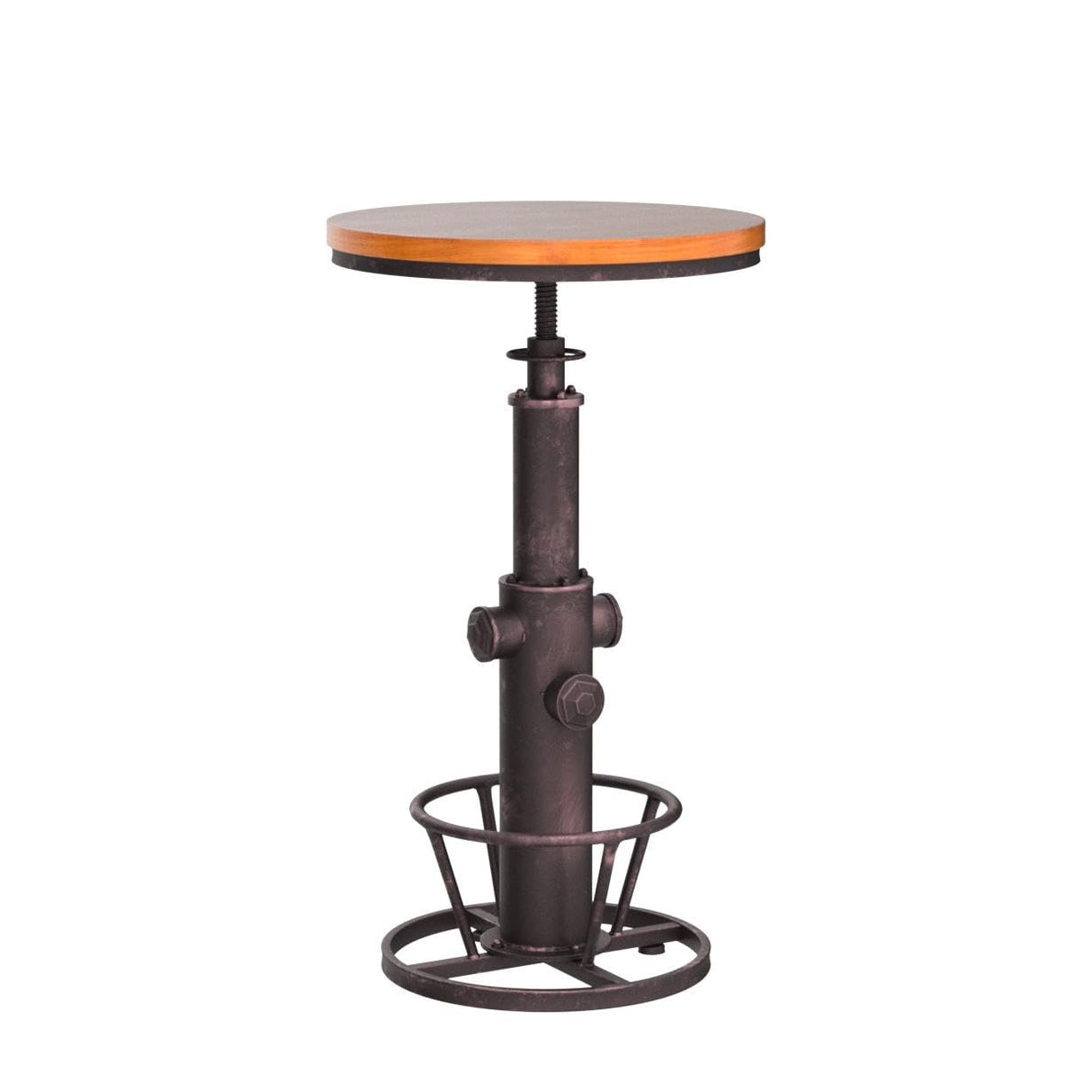 BOKKOLIK Industrial Bar Table Swivel Round Wooden Top Height Adjustable 38.6-44.4inch Vintage Kitchen Dining Chair Coffee Table Hydrant Design Bistro Table BOKKOLIK