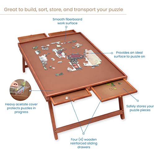 Bits and Pieces - Jumbo Puzzle Plateau Lounger with Cover, Legs, and Storage Drawers - 1500 pc Puzzle Accessories - Portable Puzzle Table - 25½”x 34½” Bits and Pieces