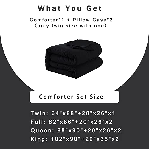DOWNCOOL Twin Comforter Set -All Season Bedding Comforters Sets with 1 Pillow Case -2 Pieces Bed Set Down Alternative Comforter Set -Black Twin Bedding Sets(64"x88") DOWNCOOL