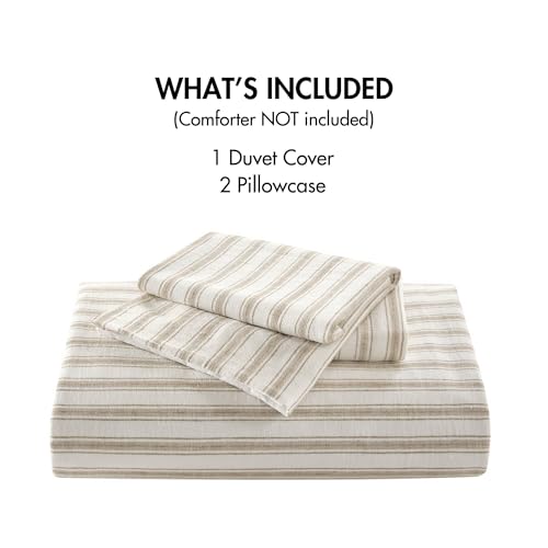 Madison Park Duvet Cover Set for Hot Sleepers - Linen Cotton Rayon Blend, Queen Size 3 Piece Set with Shams - Lightweight & Breathable Bedding, Tan Striped Design Madison Park