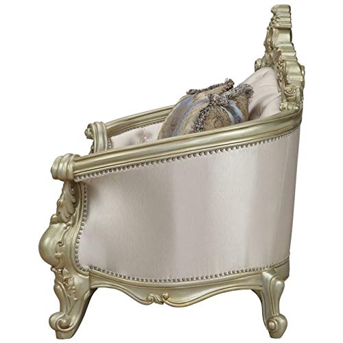 Acme Gorsedd Loveseat with 4 Pillows in Cream Fabric and Golden Ivory Acme