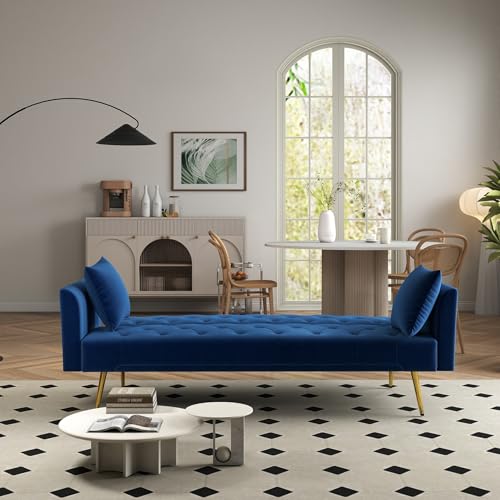KEIKI 72" Futon Sofa Bed, 2-in-1 Loveseat, Velvet Upholstered Couches for Living Room, Sofa Sleeper for Small Space, Small Apartment Friendly Modern Home Soft Comfortable Folding Bed, Blue KEIKI