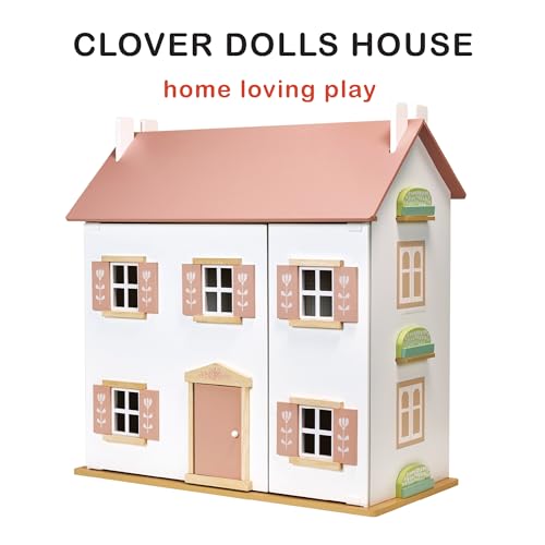 Mentari Clover Large Wooden Dollhouse - A Magical Playtime Palace with Swing-Open Panels - Elevating Playtime with Engaging Design, Interactive Features, and Limitless Pretend Play - Age 3Y and Up Mentari