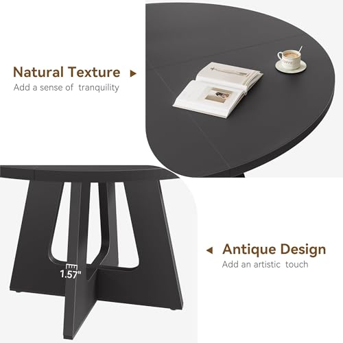 GAOMON 47 Inch Round Farmhouse Dining Table for 4-6 People, Large Kitchen Table with Adjustable Feet, for Dining Living Room, Black GAOMON